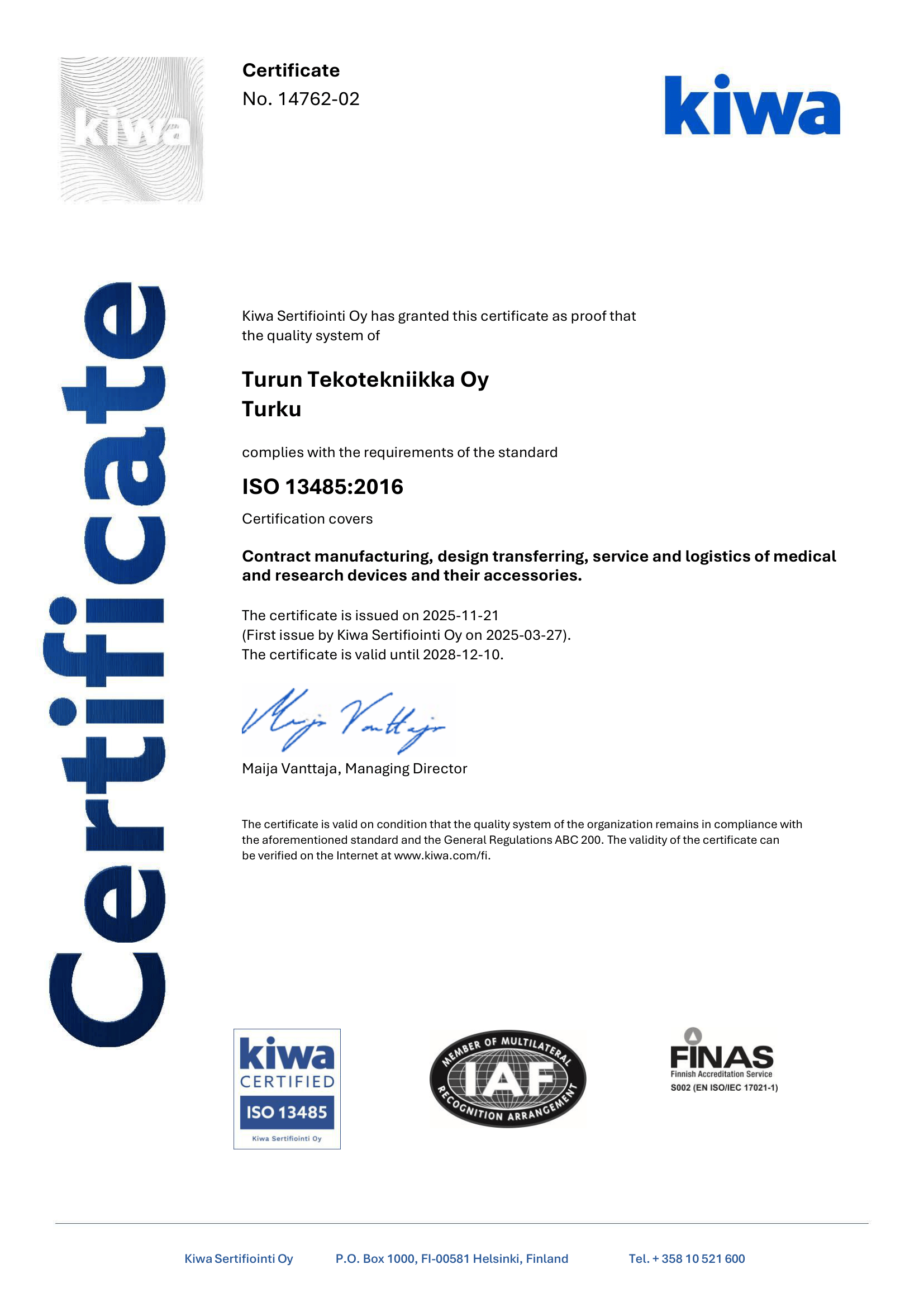 ISO 3485-2016 Tekotekniikka